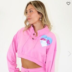 Boys Lie Head In The Clouds Henley Cropped Crew